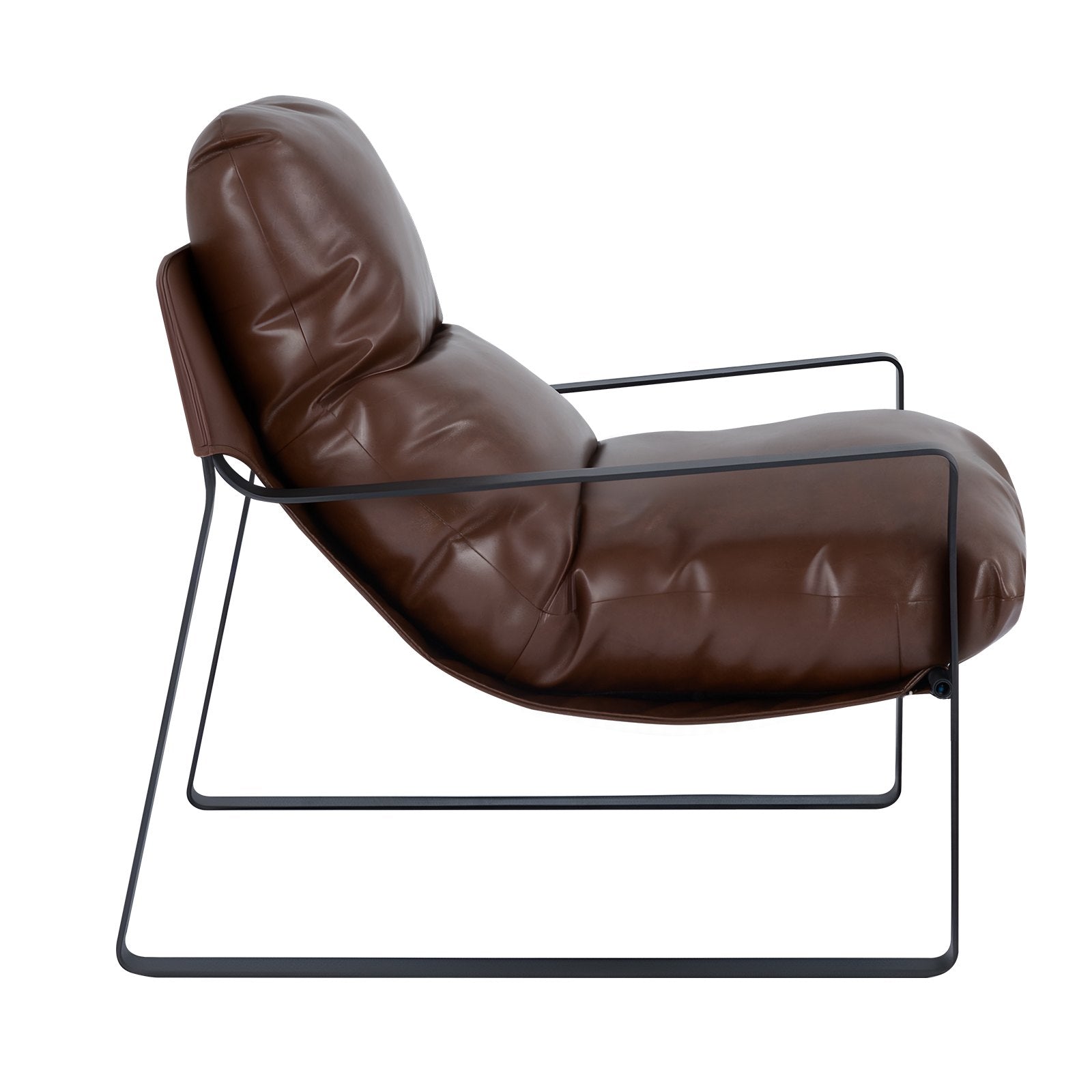 Modern Brown PU Leather Accent Chair with Soft Foam, Sturdy Metal Frame, Detachable Cushion for Living Room, Bedroom, Office Decor