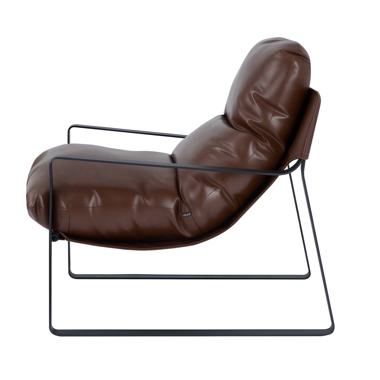 Modern Brown PU Leather Accent Chair with Soft Foam, Sturdy Metal Frame, Detachable Cushion for Living Room, Bedroom, Office Decor