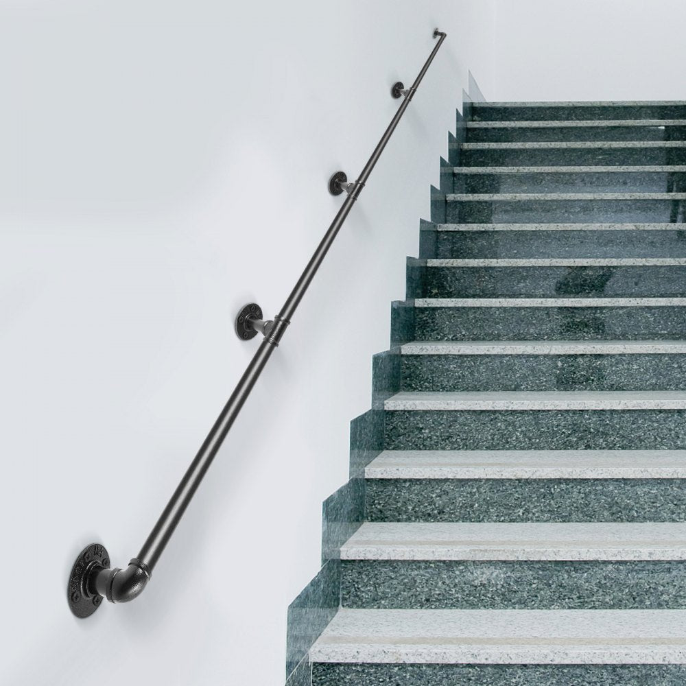 13FT Carbon Steel Staircase Handrail with 440LBS Capacity and Wall Mount for Indoor/Outdoor Use