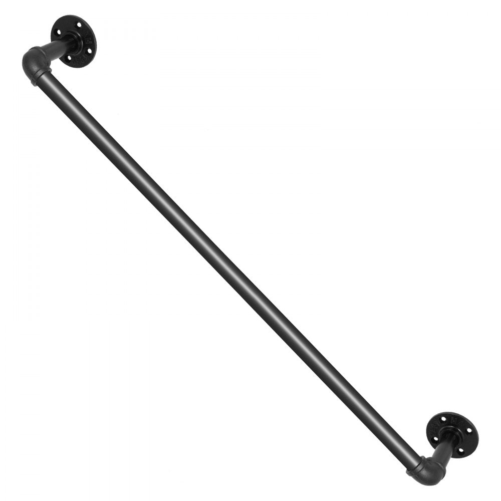 2FT Industrial Carbon Steel Staircase Handrail with Round Corners and Wall Mount Support for Indoor and Outdoor Use, 440LBS Capacity