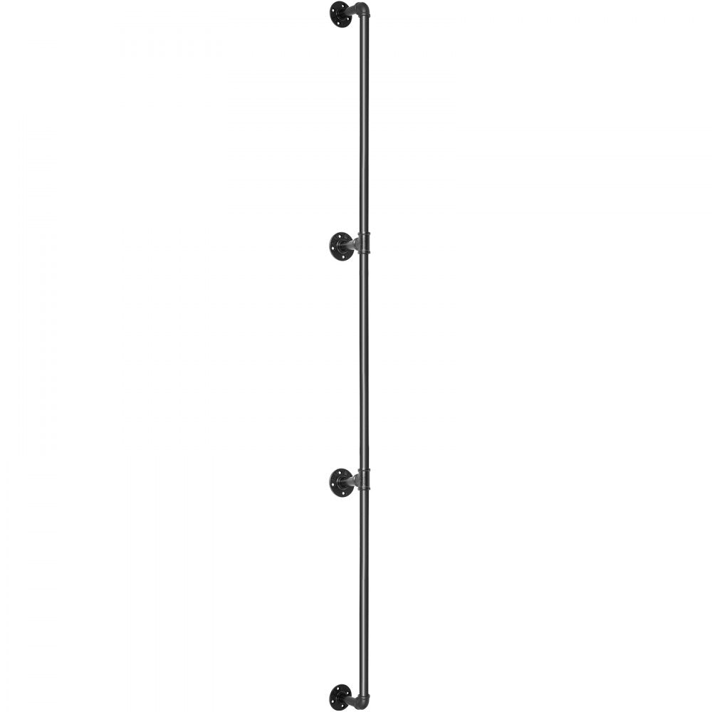 8FT Industrial Carbon Steel Staircase Handrail with Wall Mount Support for Indoor and Outdoor Use, 440LBS Load Capacity