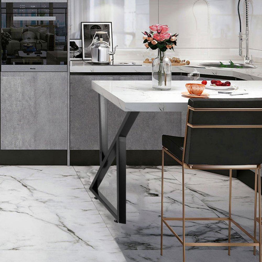 Zig Zag Style Heavy Duty Steel Table Legs for Modern DIY Projects - Set of 2, 28" Height x 20" Width, Black Metal Legs for Dining Tables, Desks, and Benches