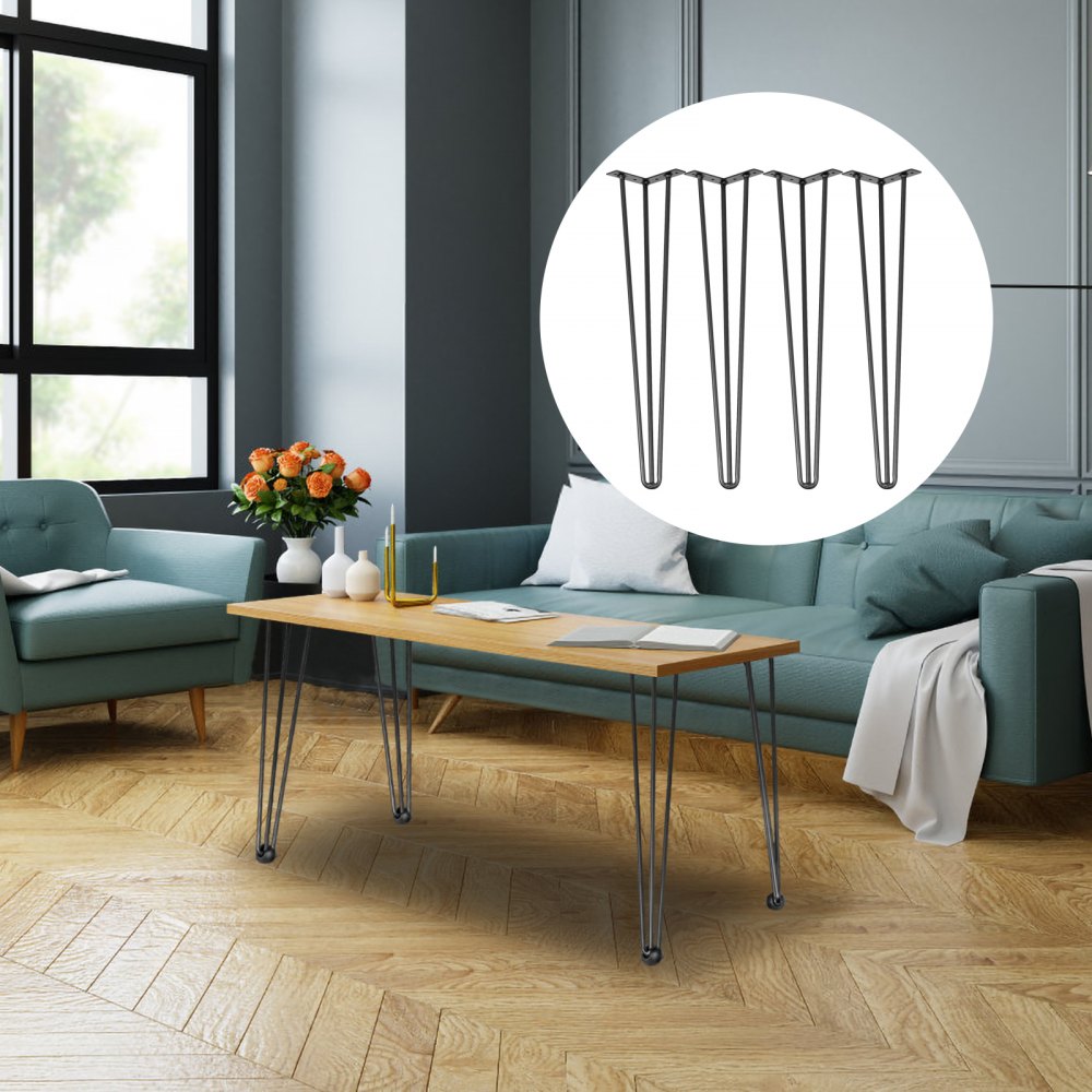 Set of 4 Heavy Duty 24-Inch Hairpin Table Legs with 3 Rods for DIY Projects