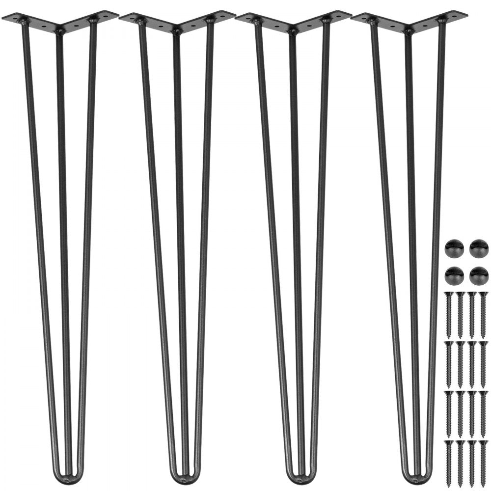 Set of 4 Heavy Duty 34-Inch Hairpin Legs for DIY Tables and Desks with 3 Rod Design