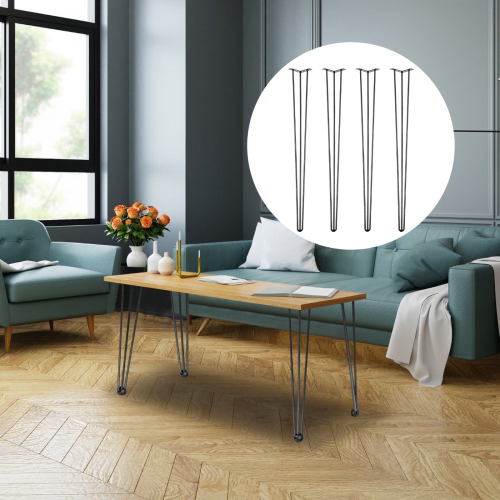 40 Inch Heavy Duty Hairpin Table Legs, Set of 4 for DIY Desks and Tables with 3 Rods