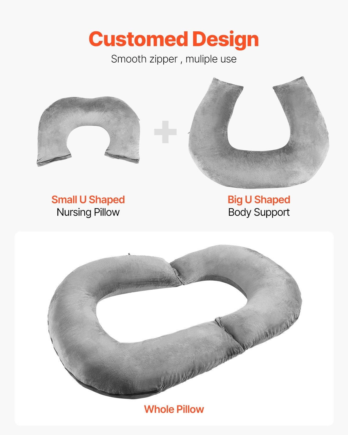 Luxurious Grey U-Shaped Reading Pillow - Soft Velvet Large Bed Rest Cushion for Comfort & Support, Ideal for Gaming, Working, Relaxing