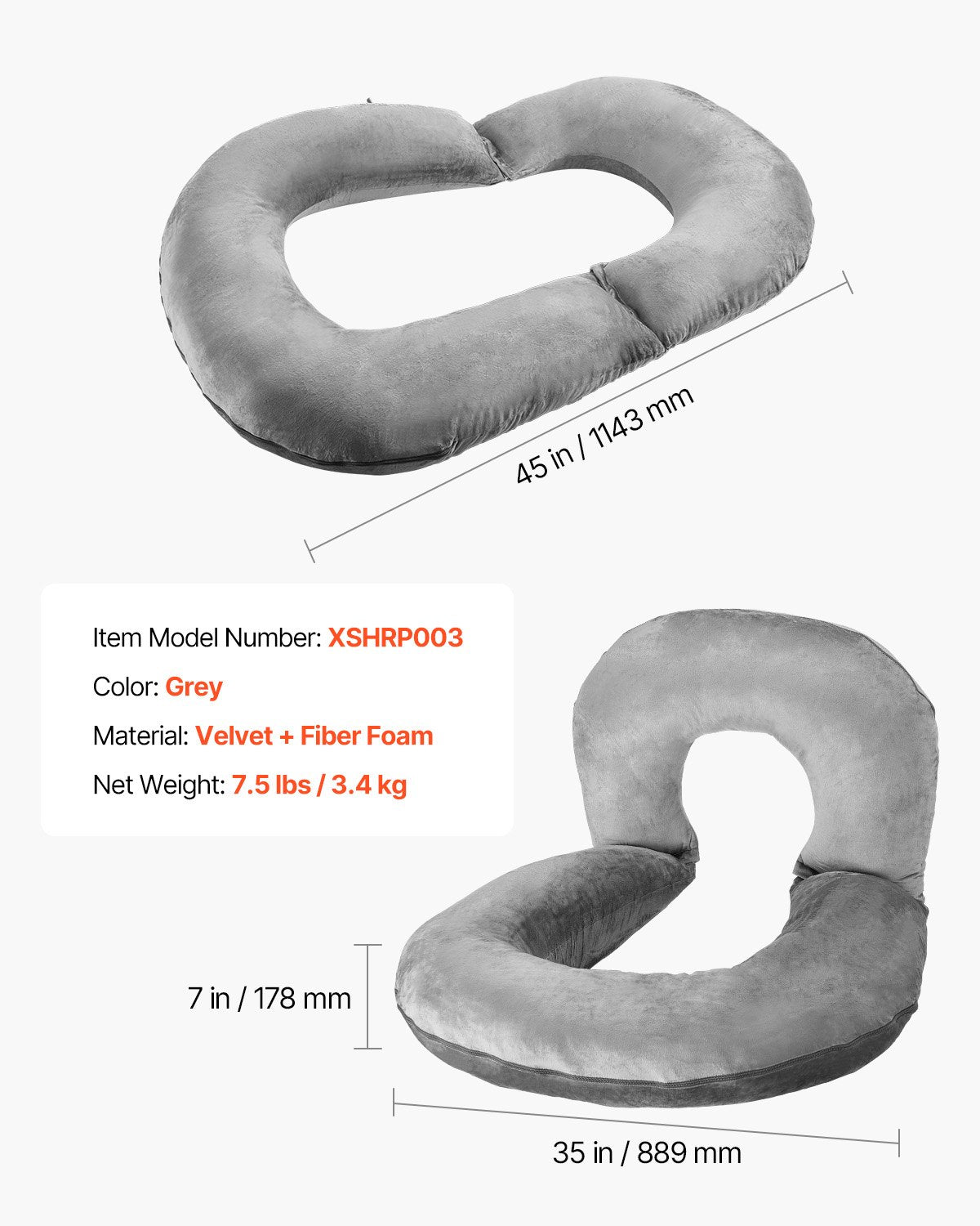 Luxurious Grey U-Shaped Reading Pillow - Soft Velvet Large Bed Rest Cushion for Comfort & Support, Ideal for Gaming, Working, Relaxing
