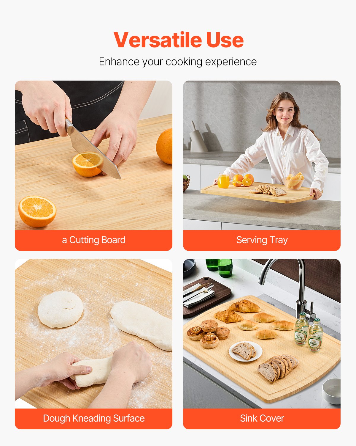 Spacious Bamboo Noodle Board Stove Top Cover & Cutting Board with Juice Grooves - Ideal for Gas/Electric Stoves, RVs, Sinks & More