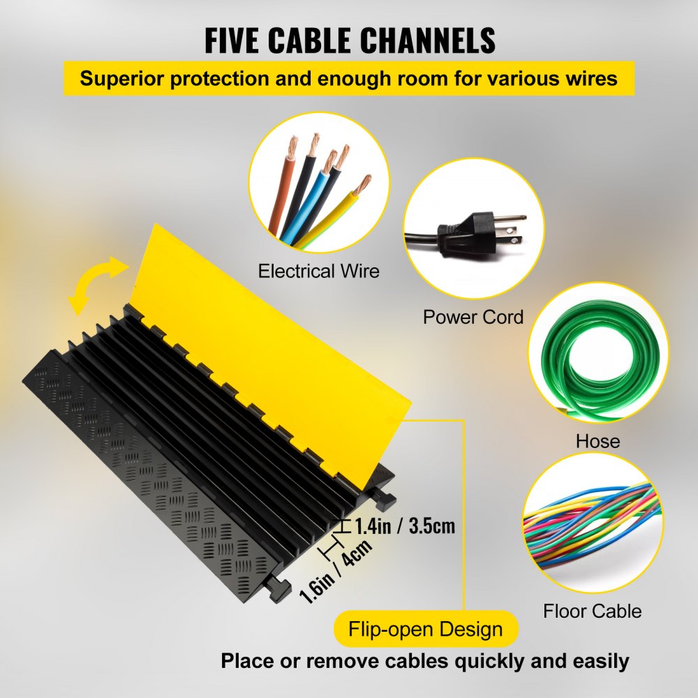 Heavy Duty 5-Slot Rubber Cable Protectors for Driveways - Supports Up to 66,000 lbs