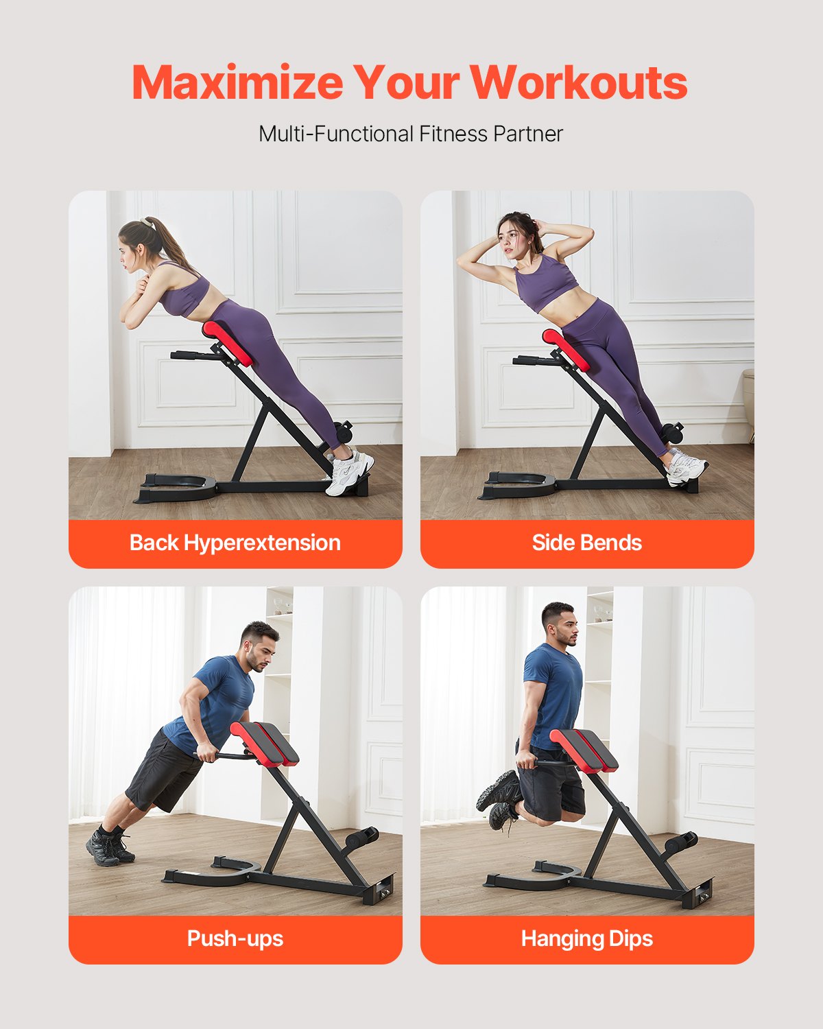Adjustable Roman Chair Hyperextension Bench - 300 lbs Capacity, Multi-Function Exercise Equipment for Glutes, Hamstrings, Lower Back & Abs, Home Gym Fitness Weight Bench with Non-Slip Grip, Foldable Design, and Durable Carbon Steel Build
