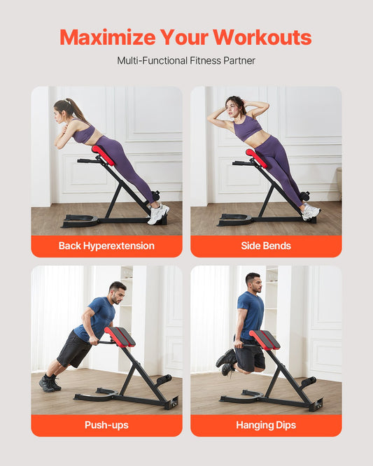 Adjustable Roman Chair Hyperextension Bench - 300 lbs Capacity, Multi-Function Exercise Equipment for Glutes, Hamstrings, Lower Back & Abs, Home Gym Fitness Weight Bench with Non-Slip Grip, Foldable Design, and Durable Carbon Steel Build