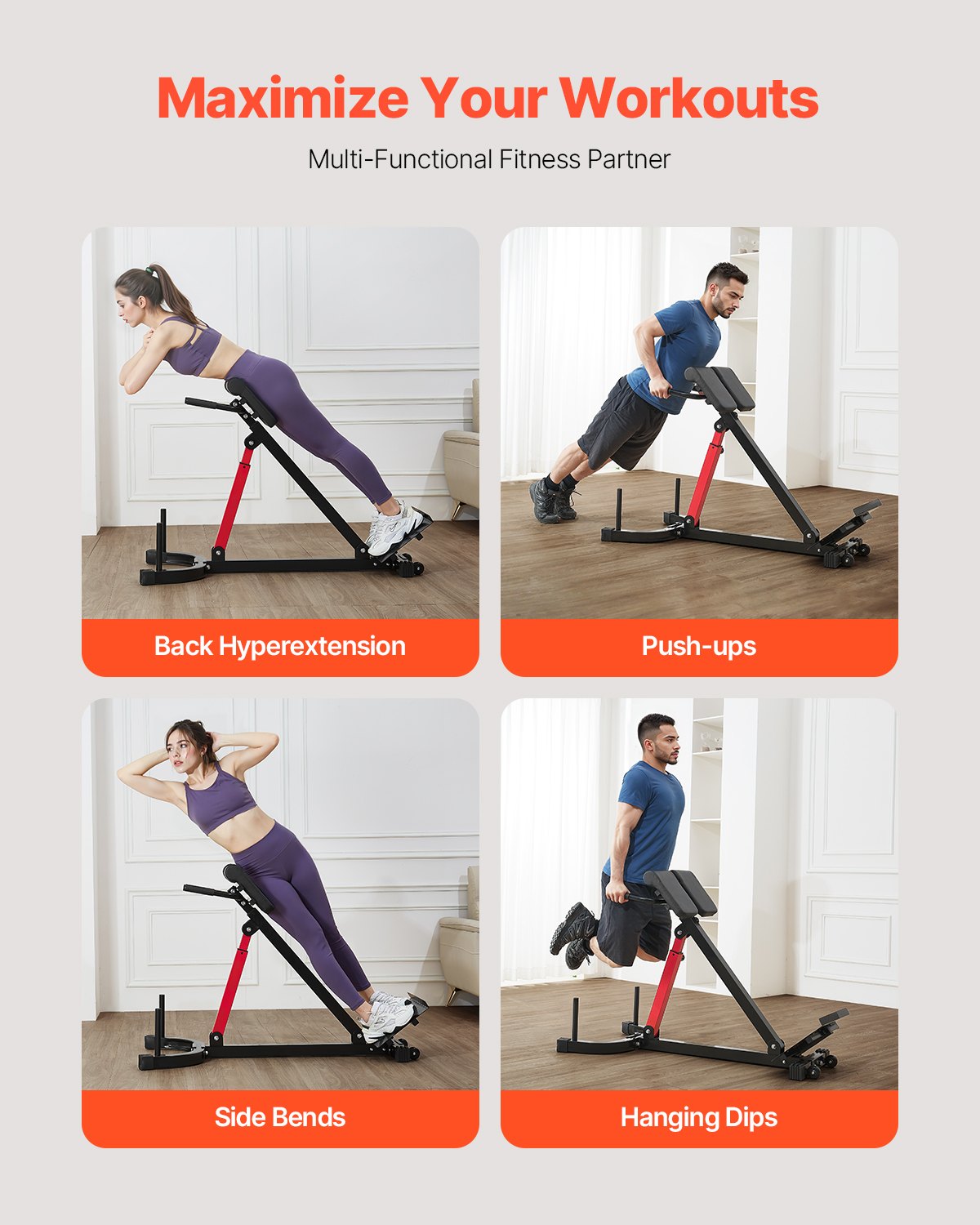 Adjustable Roman Chair Hyperextension Bench, 350 lbs Capacity - Multi-Function Fitness Equipment for Glutes, Hamstrings, Core, and Back with Foldable Design, Home Gym Workout Bench, Black+Red