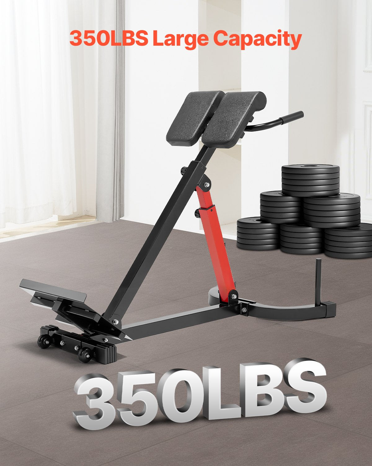 Adjustable Roman Chair Hyperextension Bench, 350 lbs Capacity - Multi-Function Fitness Equipment for Glutes, Hamstrings, Core, and Back with Foldable Design, Home Gym Workout Bench, Black+Red