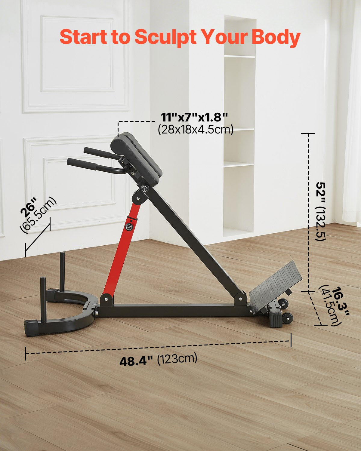 Adjustable Roman Chair Hyperextension Bench, 350 lbs Capacity - Multi-Function Fitness Equipment for Glutes, Hamstrings, Core, and Back with Foldable Design, Home Gym Workout Bench, Black+Red