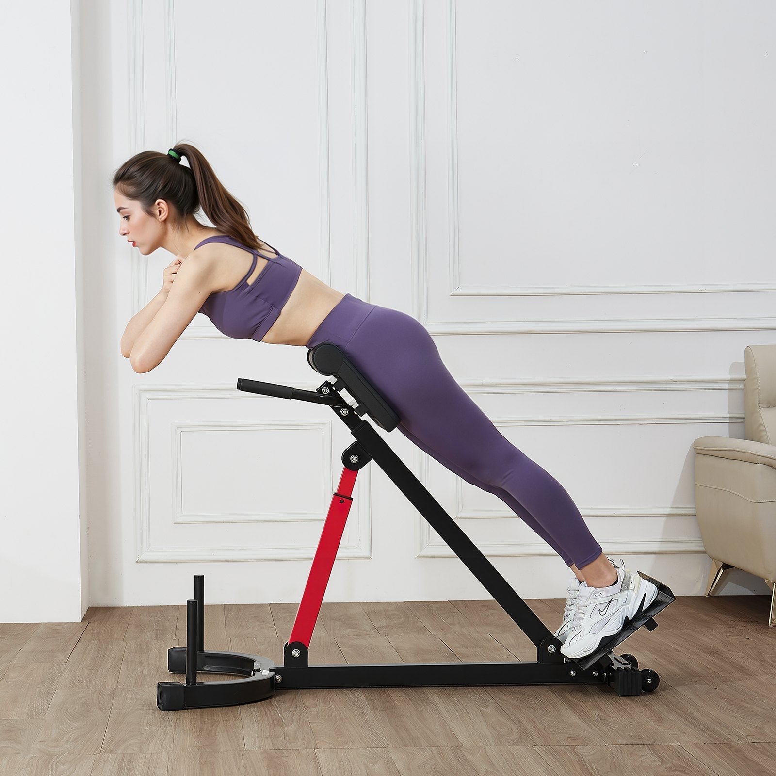 Adjustable Roman Chair Hyperextension Bench, 350 lbs Capacity - Multi-Function Fitness Equipment for Glutes, Hamstrings, Core, and Back with Foldable Design, Home Gym Workout Bench, Black+Red