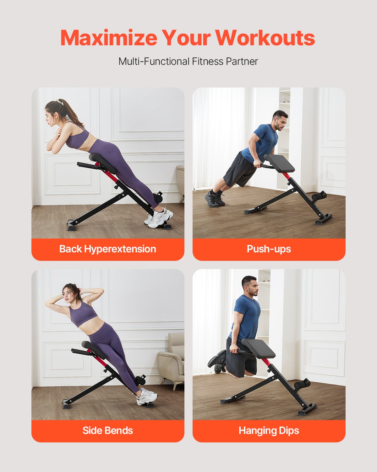 Adjustable & Foldable Roman Chair Hyperextension Bench - Multi-Function Fitness Equipment for Glute, Hamstring, Back, Ab Workouts, Home Gym Weight Bench, 250 lbs Capacity, Non-Slip Grip, Durable Carbon Steel Design