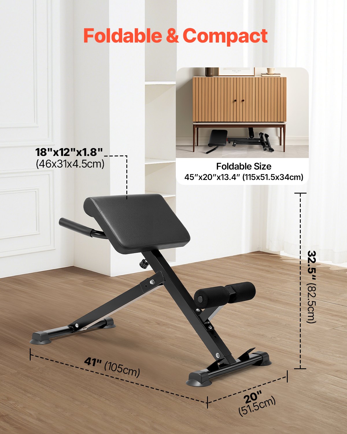 Adjustable & Foldable Roman Chair Hyperextension Bench - Multi-Function Fitness Equipment for Glute, Hamstring, Back, Ab Workouts, Home Gym Weight Bench, 250 lbs Capacity, Non-Slip Grip, Durable Carbon Steel Design