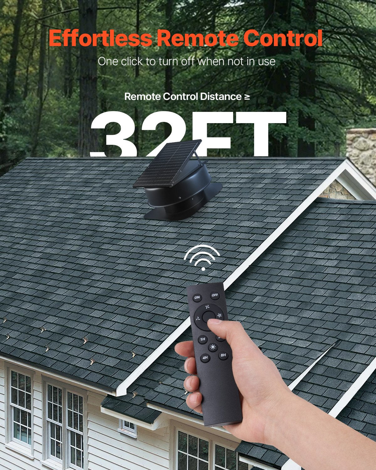 Smart Solar Attic Fan, 50W Roof Ventilation with Thermostat & Remote, 3000 CFM Airflow, Smoke Sensor, Auto Stop for Cooling & Dehumidification