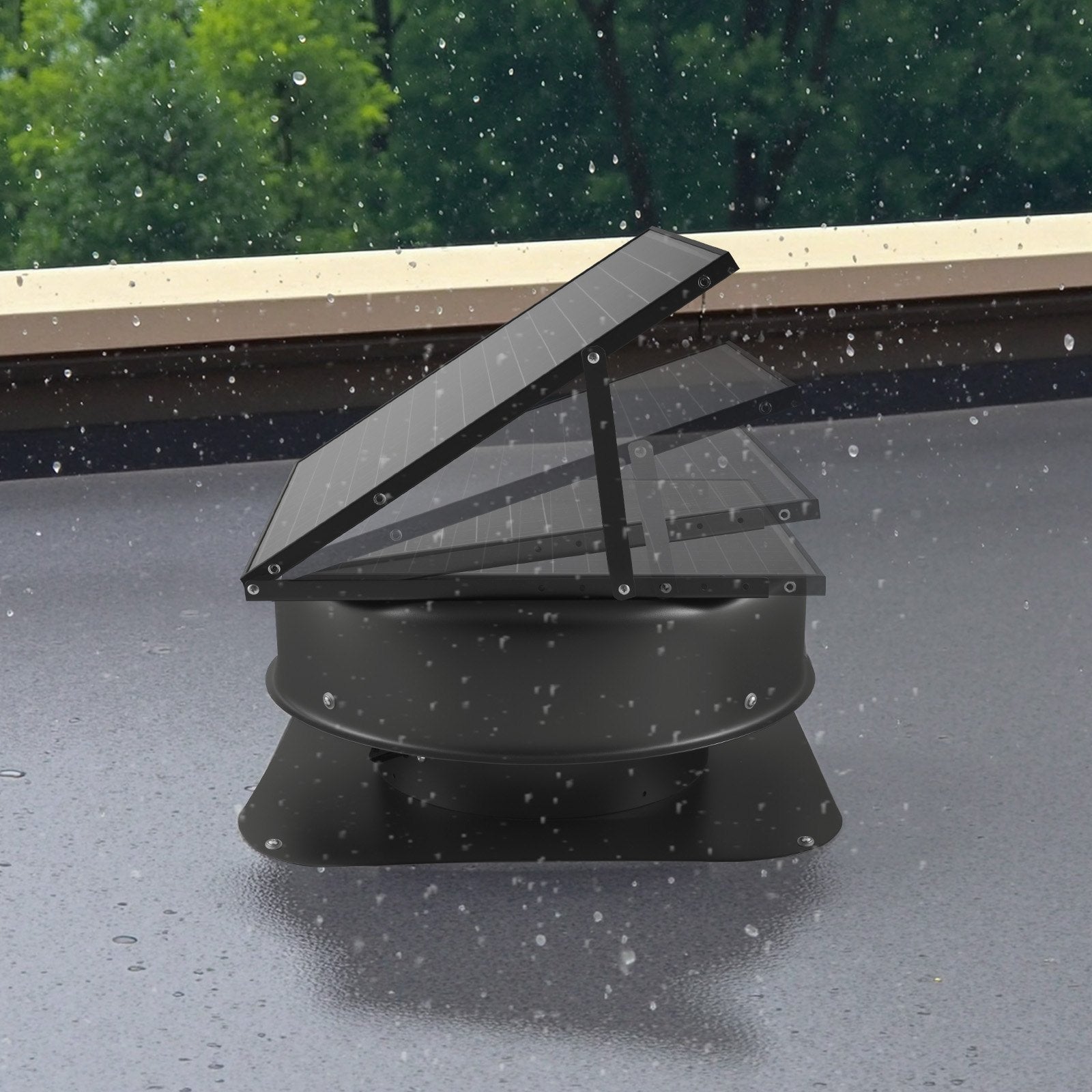 Smart Solar Attic Fan, 50W Roof Ventilation with Thermostat & Remote, 3000 CFM Airflow, Smoke Sensor, Auto Stop for Cooling & Dehumidification