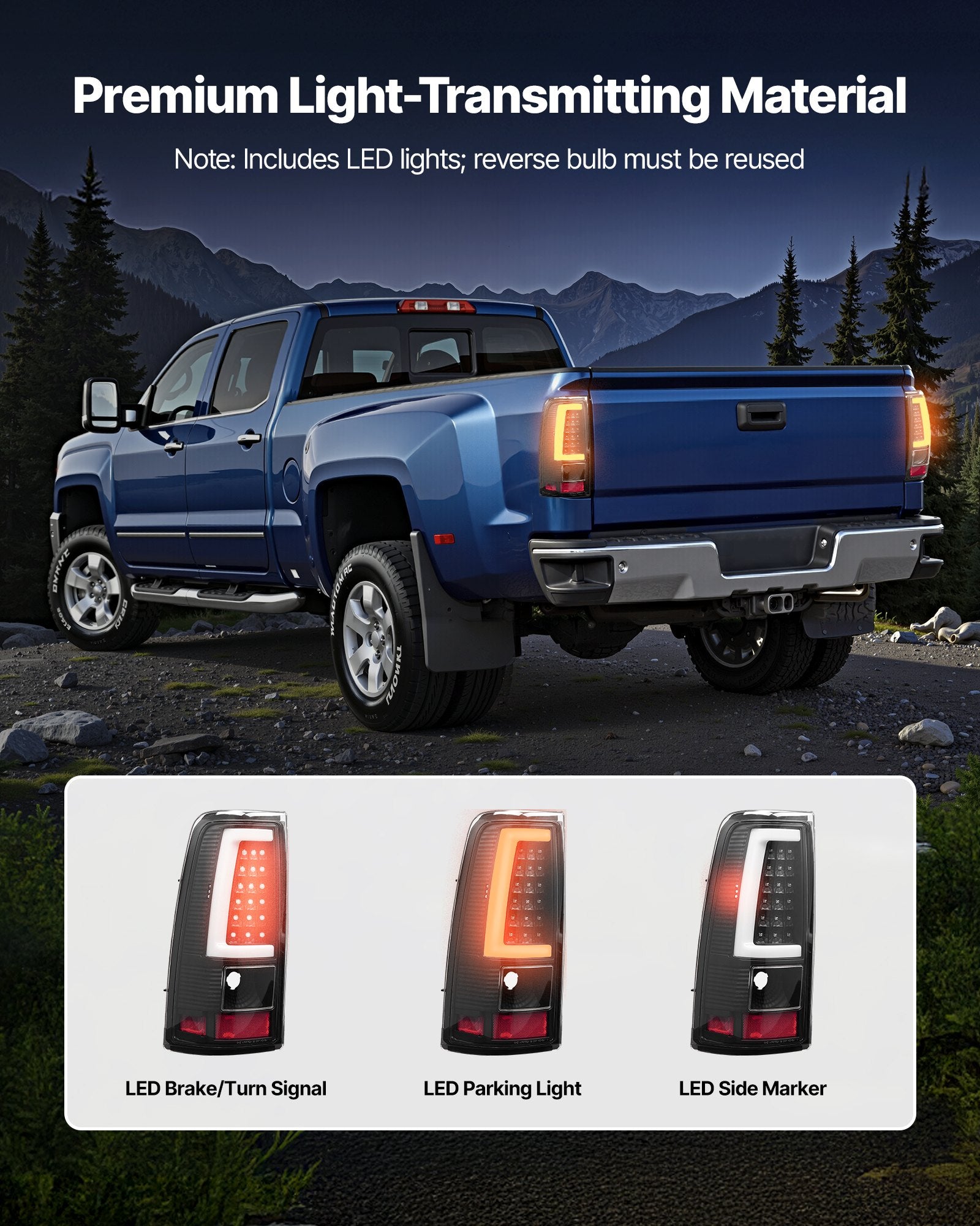 LED Tail Light Assembly for 2003-2007 Chevy Silverado & Classic - Black, Waterproof, Easy Replacement, High Clarity, OEM Fit
