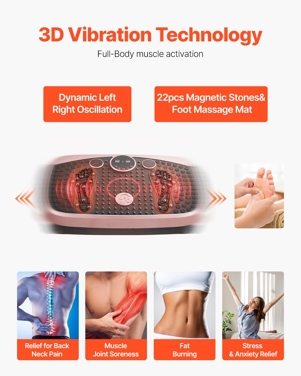 Whole Body Vibration Plate Machine for Lymphatic Drainage and Weight Loss - Home Gym Fitness Shaker with Magnetic Acupoints, Pink, Includes Resistance Bands