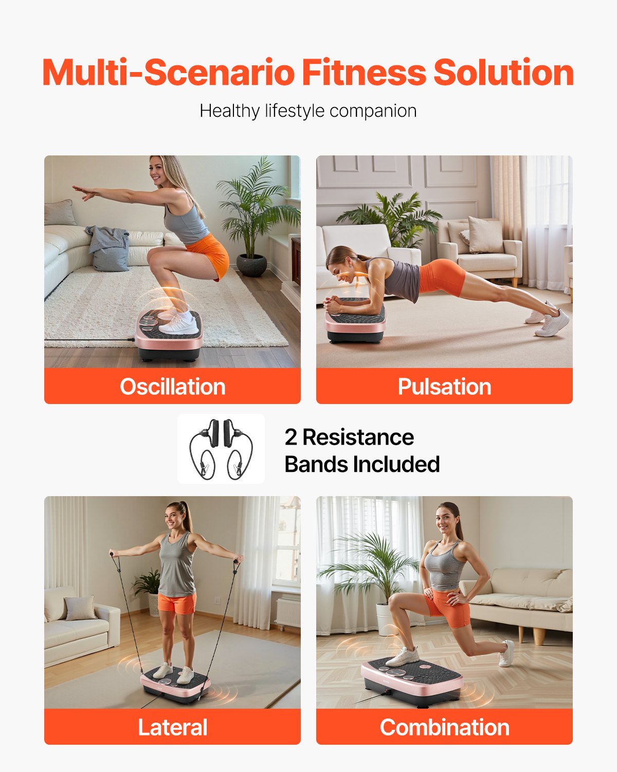 Whole Body Vibration Plate Machine for Lymphatic Drainage and Weight Loss - Home Gym Fitness Shaker with Magnetic Acupoints, Pink, Includes Resistance Bands