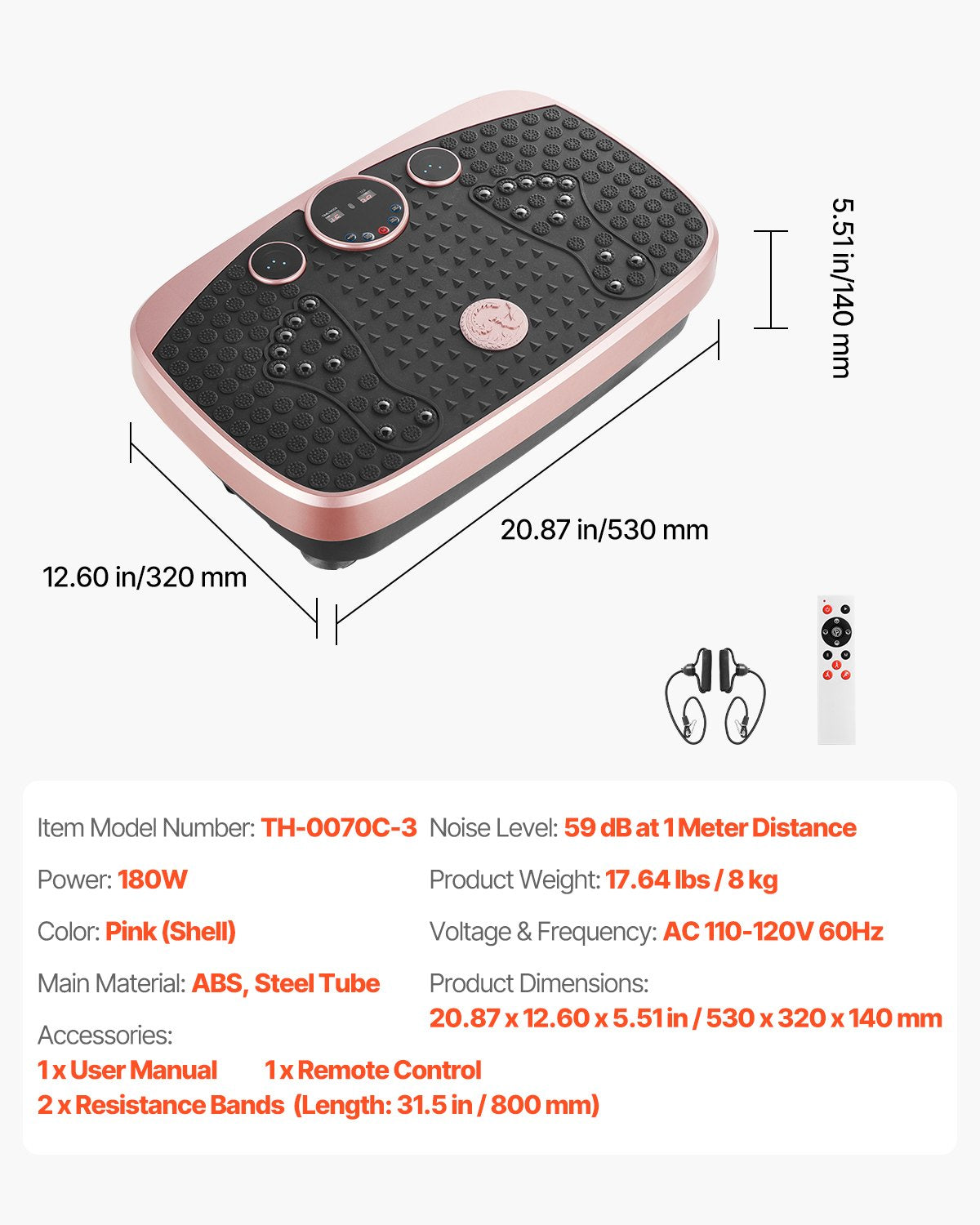 Whole Body Vibration Plate Machine for Lymphatic Drainage and Weight Loss - Home Gym Fitness Shaker with Magnetic Acupoints, Pink, Includes Resistance Bands
