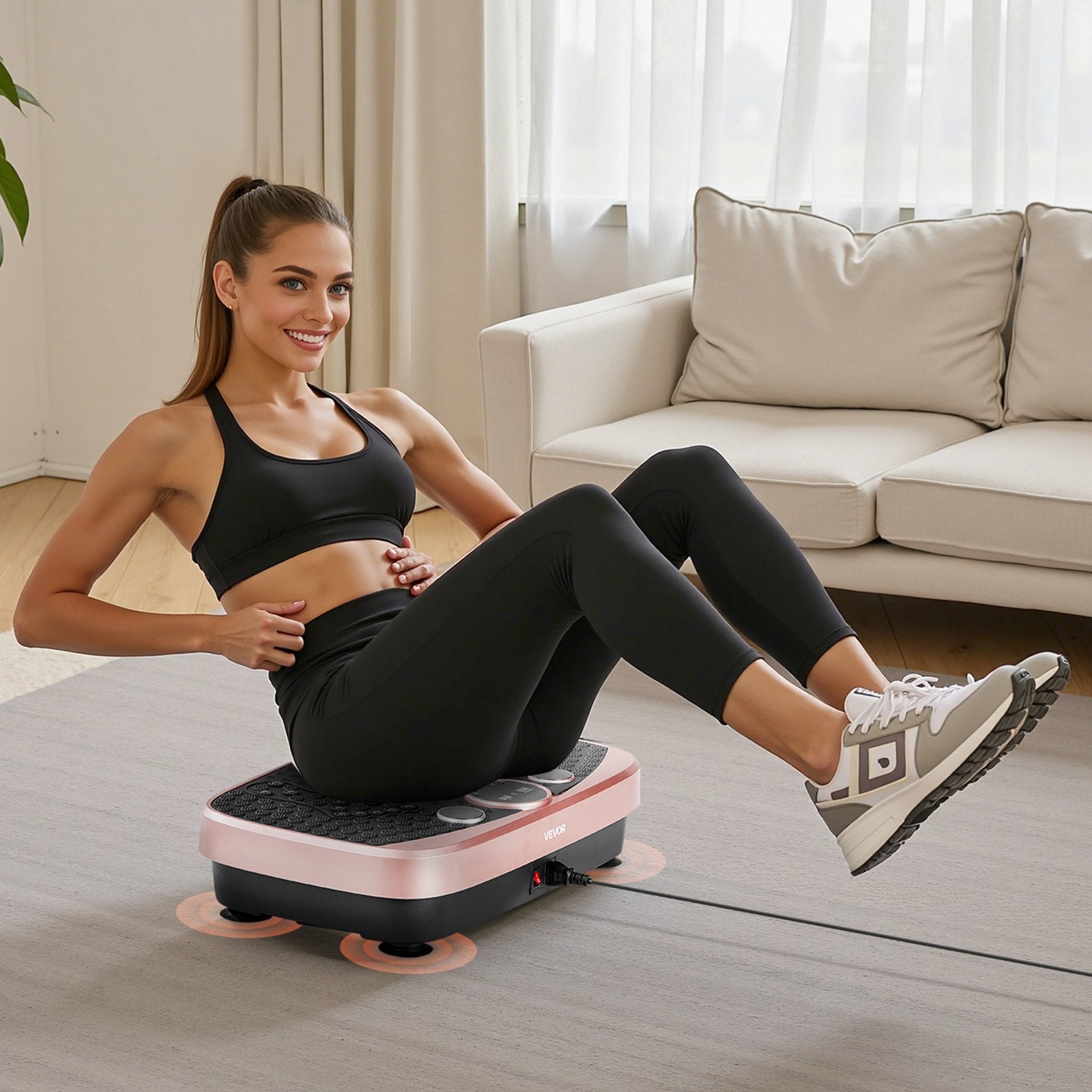 Whole Body Vibration Plate Machine for Lymphatic Drainage and Weight Loss - Home Gym Fitness Shaker with Magnetic Acupoints, Pink, Includes Resistance Bands