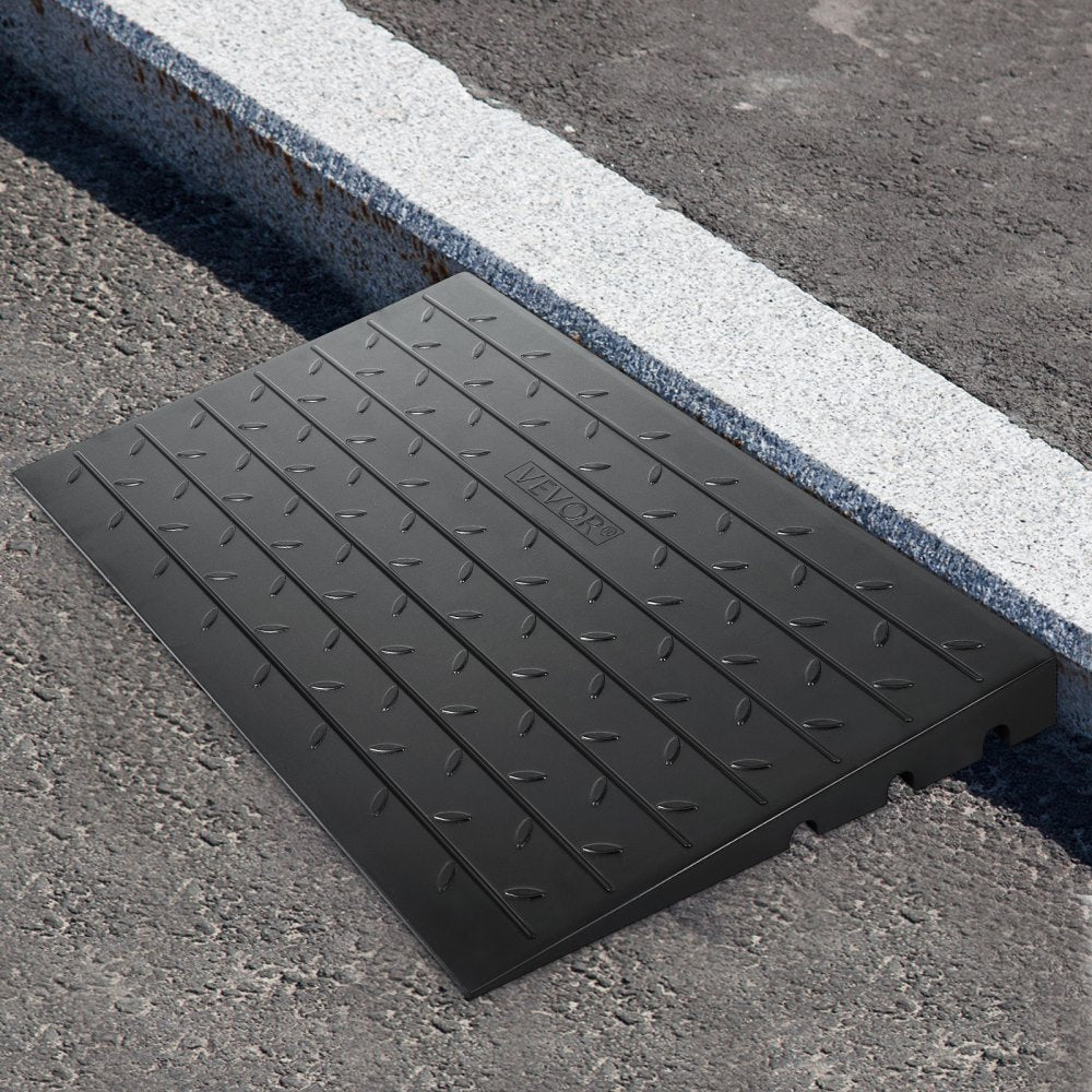 VEVOR Rubber Threshold Ramp, 4" Rise Threshold Ramp Doorway, 3 Channels Cord Cover Rubber Solid Threshold Ramp, Rubber Angled Entry Rated 2200 Lbs Load Capacity for Wheelchair and Scooter
