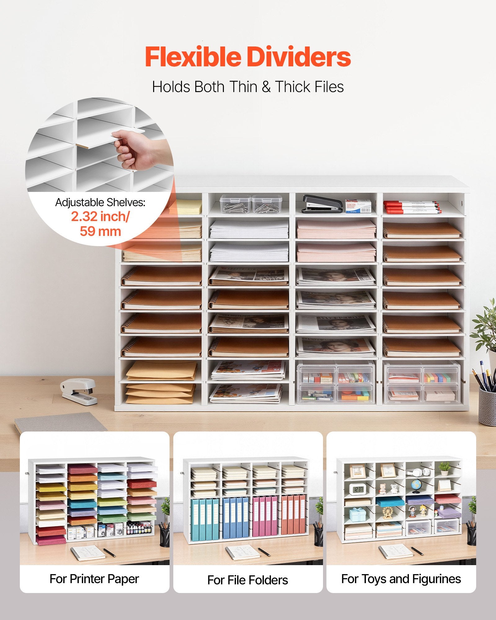 Versatile 36-Compartment Wooden Literature Organizer with Detachable Shelves for Office, Home, Mail, File, and Document Sorting