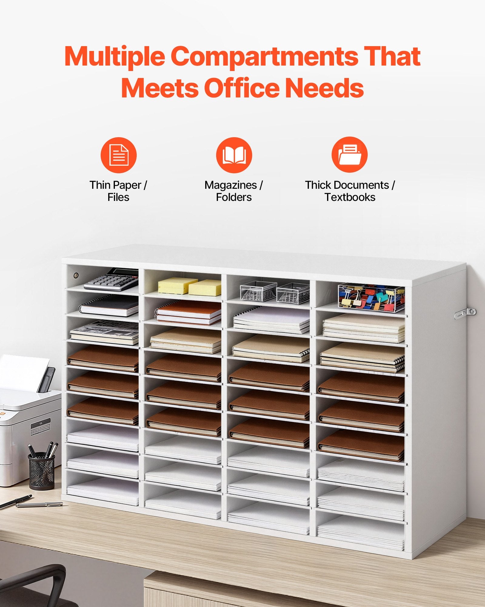 Versatile 36-Compartment Wooden Literature Organizer with Detachable Shelves for Office, Home, Mail, File, and Document Sorting