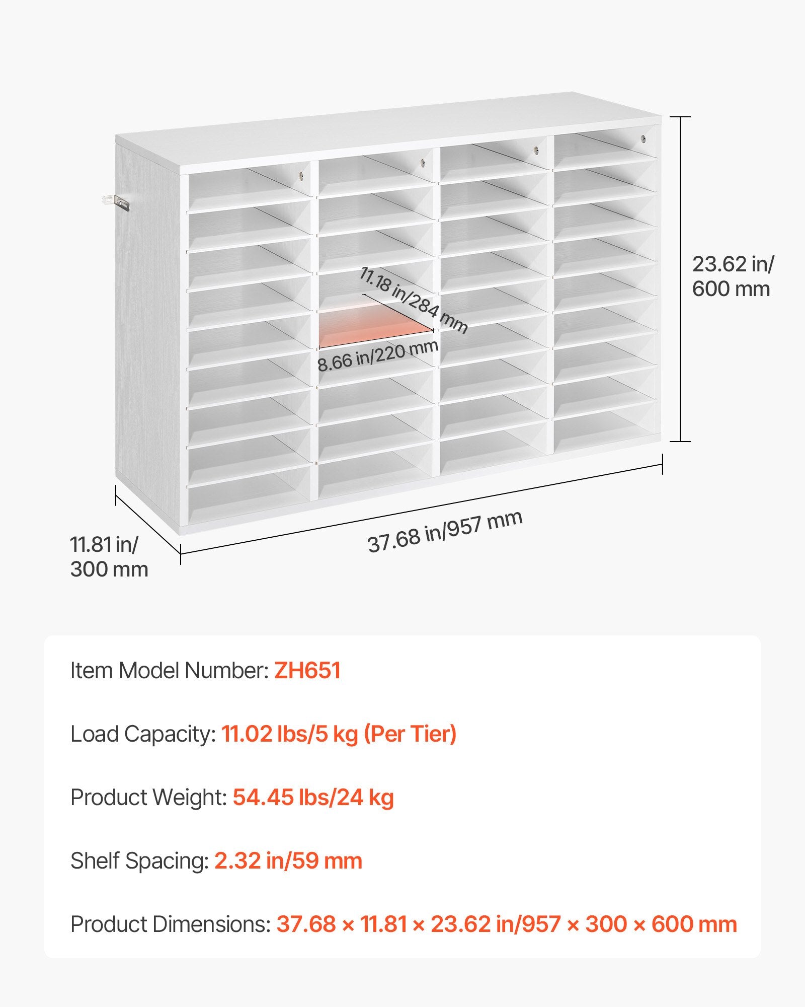 Versatile 36-Compartment Wooden Literature Organizer with Detachable Shelves for Office, Home, Mail, File, and Document Sorting
