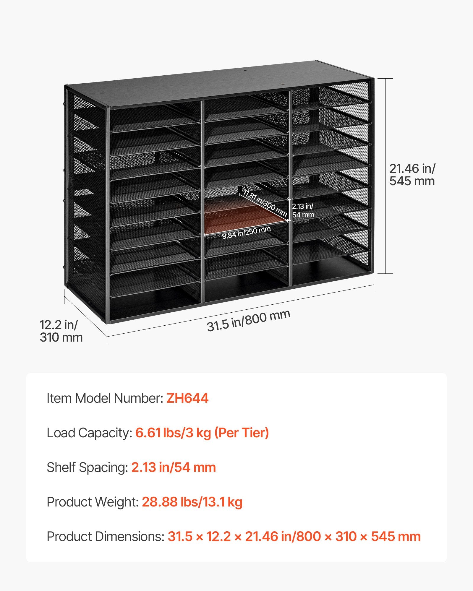 27-Compartment Metal Literature Organizer with Detachable Wire Mesh and Wooden Top for Office Mail, Documents, and Paper Storage - Black, Heavy-Duty, Versatile, Easy Assembly, Countertop Solution
