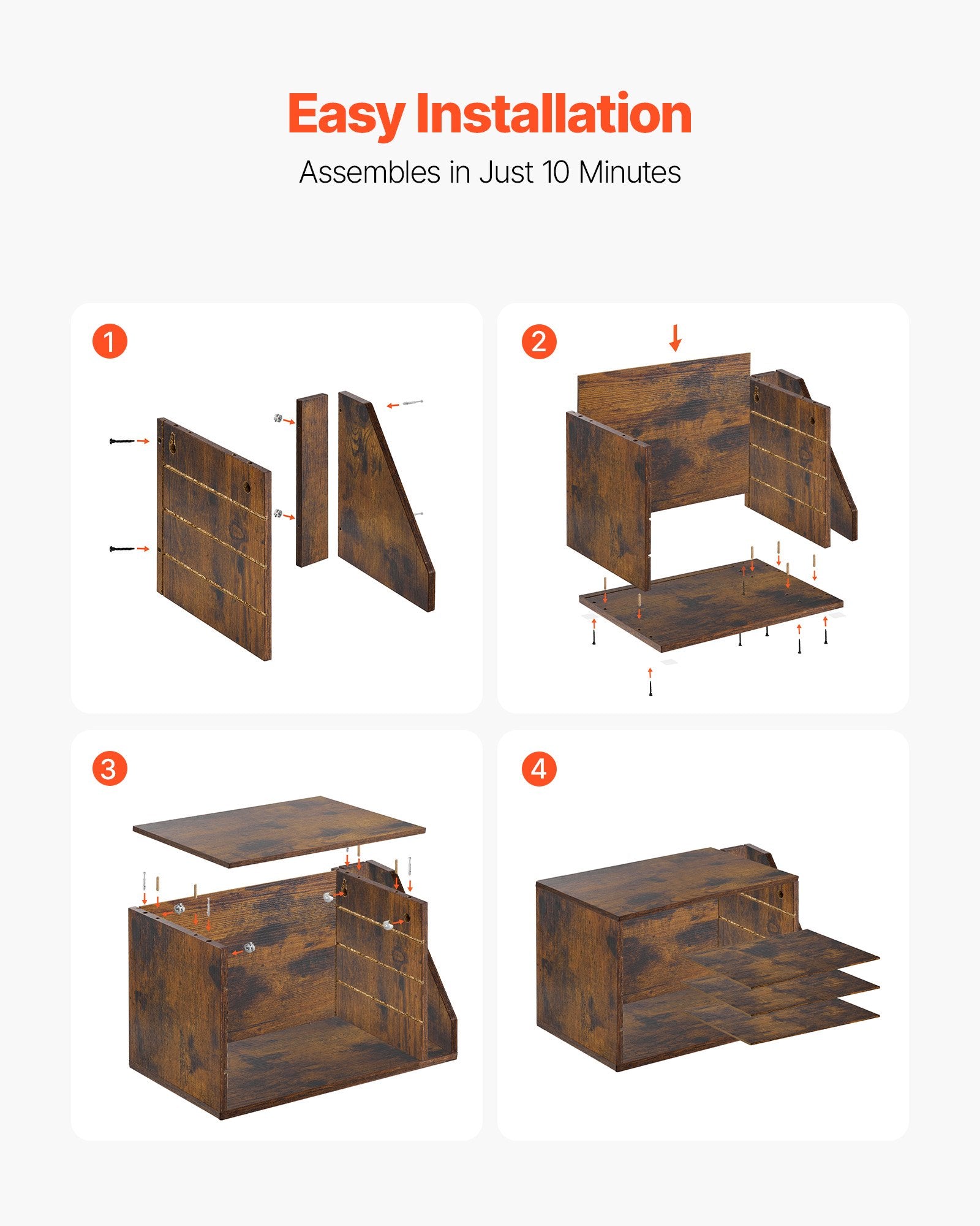 4 Compartment Wooden Mailbox Sorter with Detachable Shelves, Countertop Office Organizer for Files, Documents, Papers, and Vertical Storage