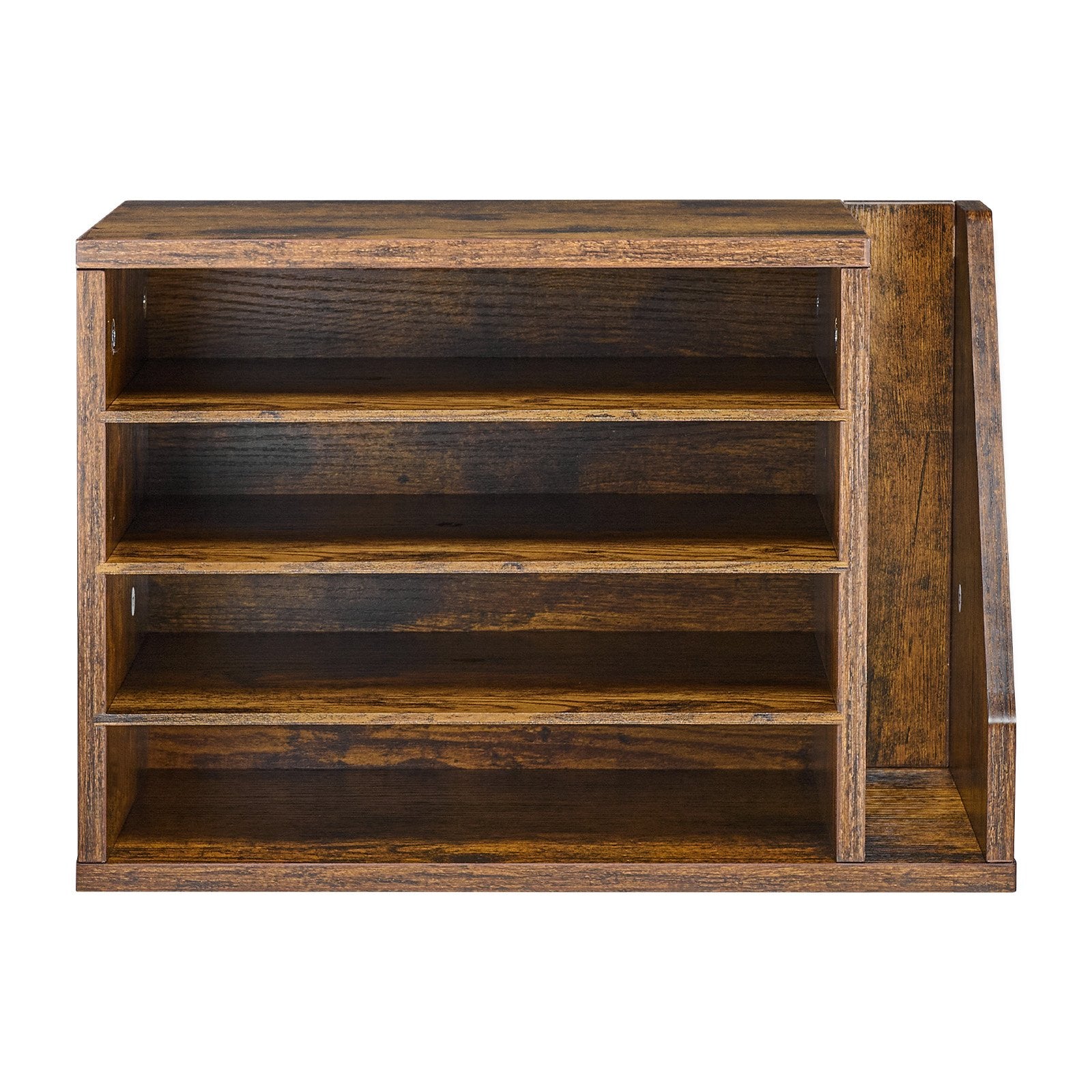 4 Compartment Wooden Mailbox Sorter with Detachable Shelves, Countertop Office Organizer for Files, Documents, Papers, and Vertical Storage