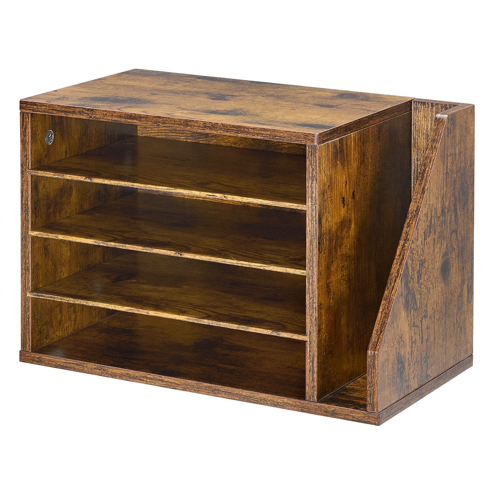 4 Compartment Wooden Mailbox Sorter with Detachable Shelves, Countertop Office Organizer for Files, Documents, Papers, and Vertical Storage