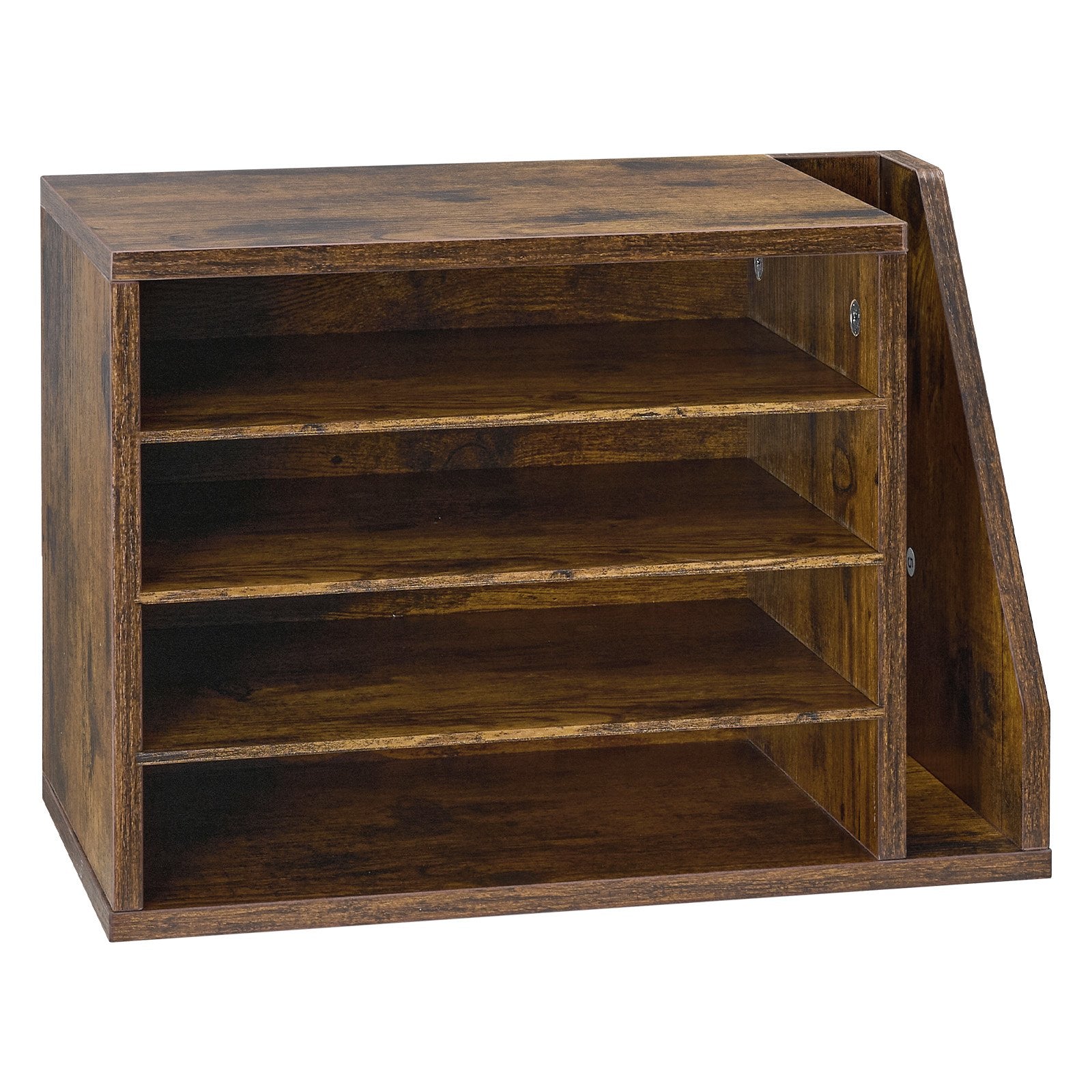 4 Compartment Wooden Mailbox Sorter with Detachable Shelves, Countertop Office Organizer for Files, Documents, Papers, and Vertical Storage
