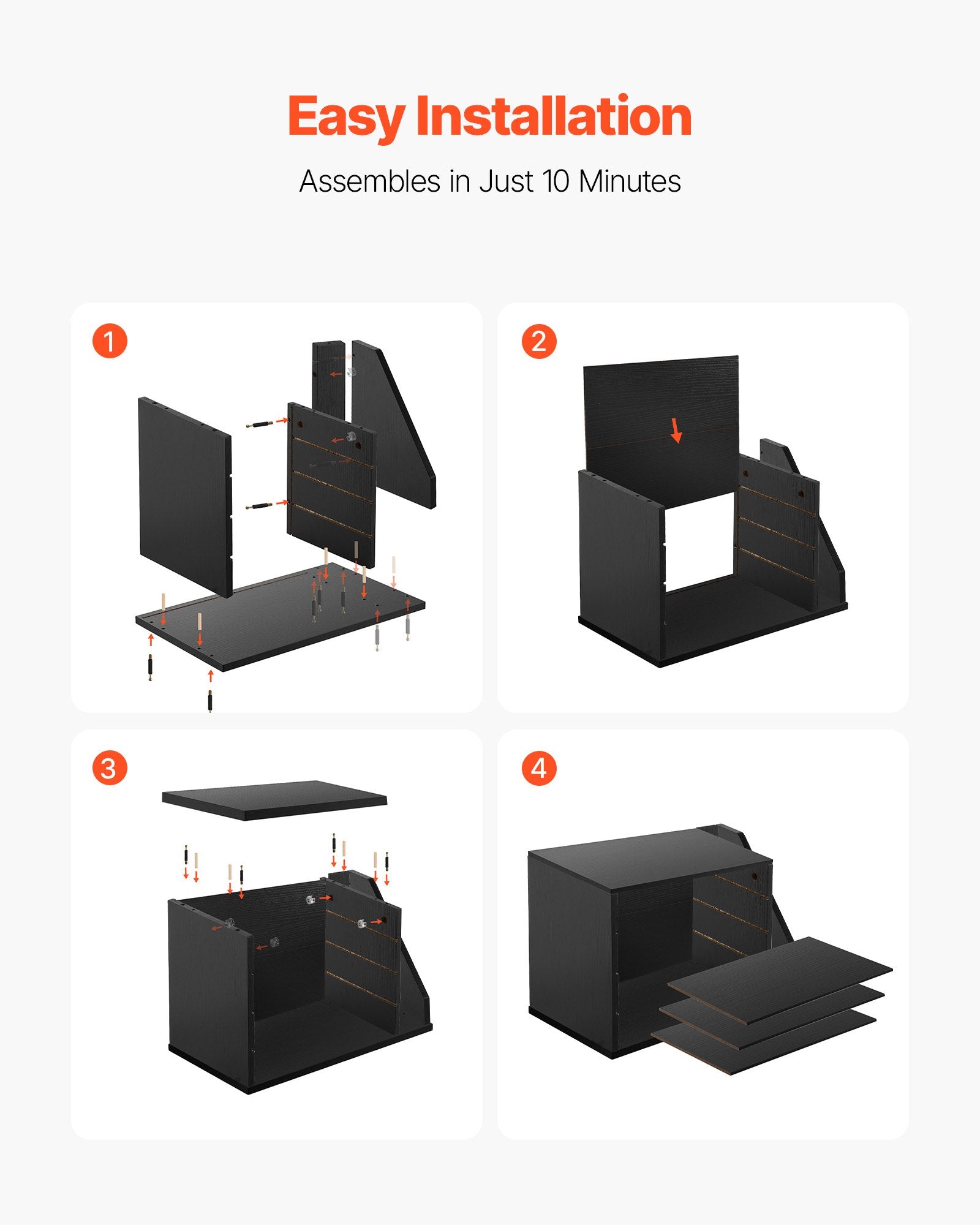 4-Compartment Wooden Literature Organizer with Detachable Shelves, Vertical Storage, Office Mailbox Sorter for Files, Documents, Black MDF Countertop Organizer