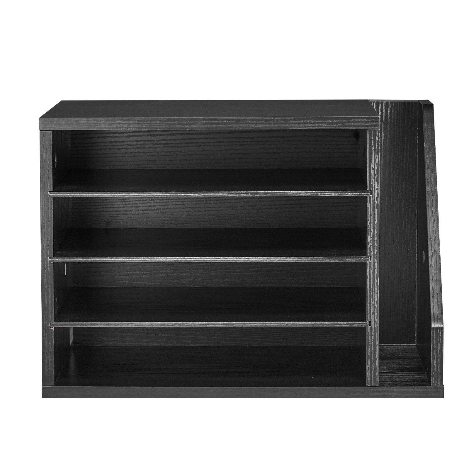 4-Compartment Wooden Literature Organizer with Detachable Shelves, Vertical Storage, Office Mailbox Sorter for Files, Documents, Black MDF Countertop Organizer