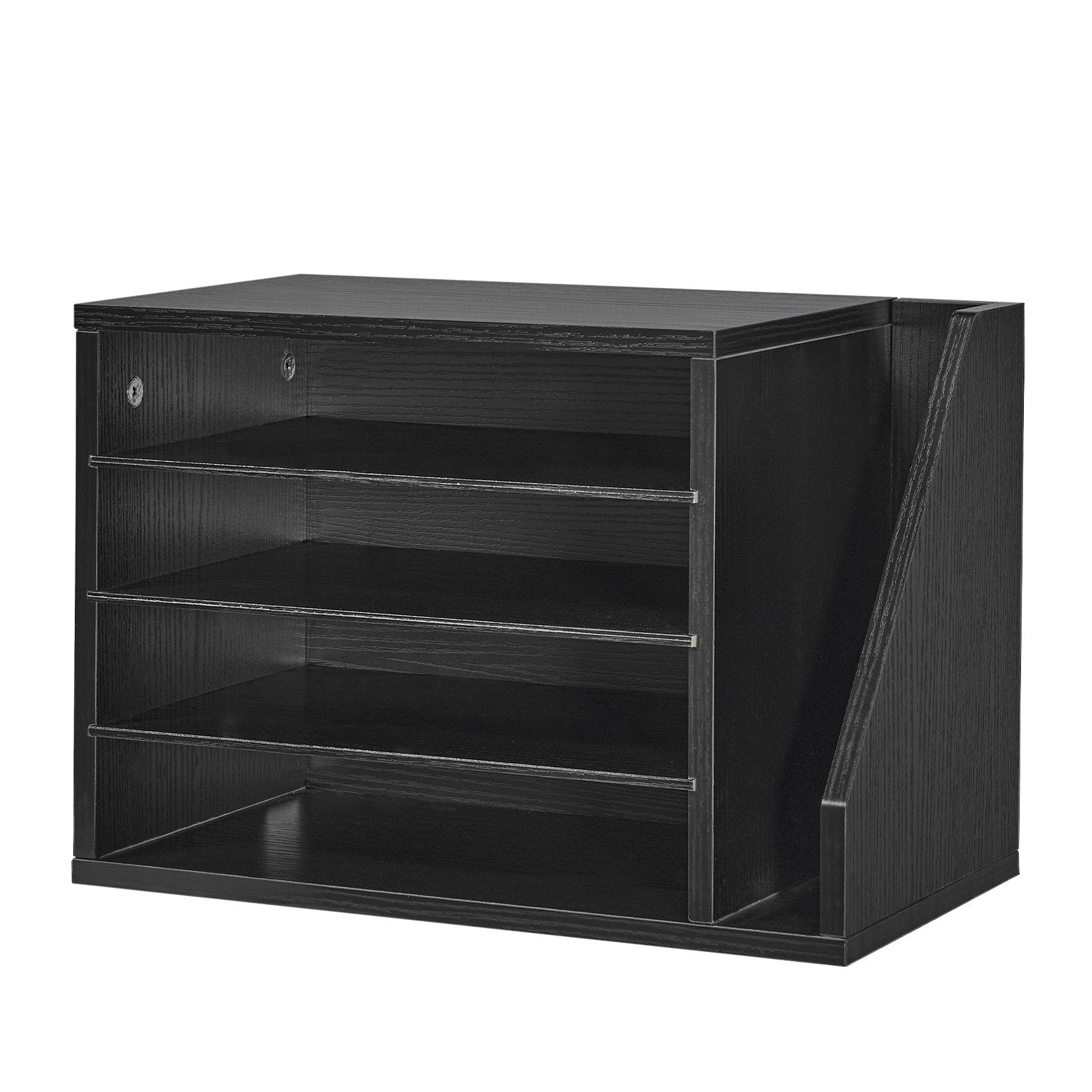 4-Compartment Wooden Literature Organizer with Detachable Shelves, Vertical Storage, Office Mailbox Sorter for Files, Documents, Black MDF Countertop Organizer