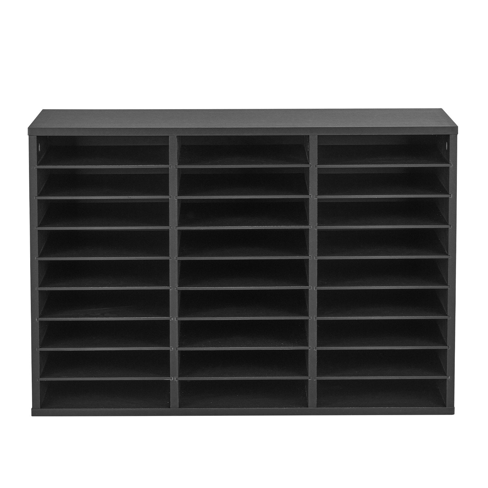 27-Compartment Wooden Literature Organizer & Mailbox Sorter with Removable Shelves for Office, Home, Classroom – Black File, Document, Paper Storage Solution