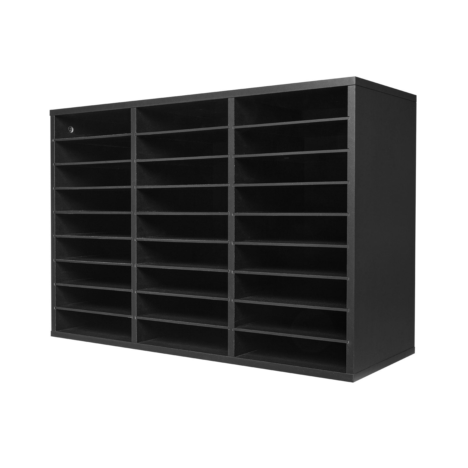 27-Compartment Wooden Literature Organizer & Mailbox Sorter with Removable Shelves for Office, Home, Classroom – Black File, Document, Paper Storage Solution