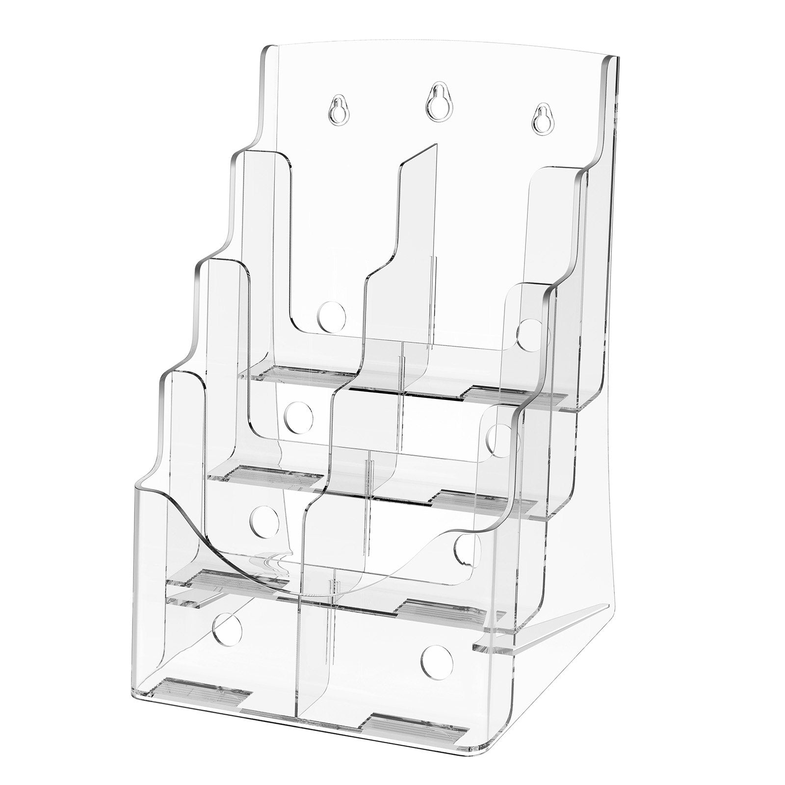 4-Tier Acrylic Brochure Holder, Clear 8.5 x 11 Literature Display Stand with Removable Divider for Office, Exhibition, Wall Mount or Countertop