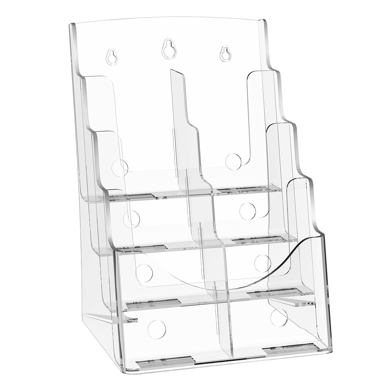 4-Tier Acrylic Brochure Holder, Clear 8.5 x 11 Literature Display Stand with Removable Divider for Office, Exhibition, Wall Mount or Countertop