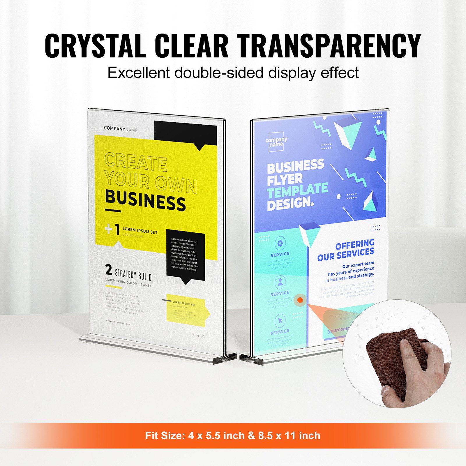 6 Pack Acrylic Sign Holders - Double Sided 8.5x11" Display Stands for Brochures, Menus, Photos - Ideal for Restaurants, Offices, Weddings, Bars