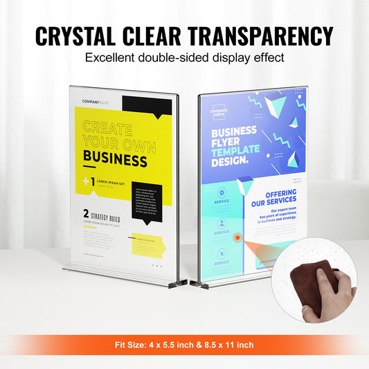 6 Pack Acrylic Sign Holders - Double Sided 8.5x11" Display Stands for Brochures, Menus, Photos - Ideal for Restaurants, Offices, Weddings, Bars