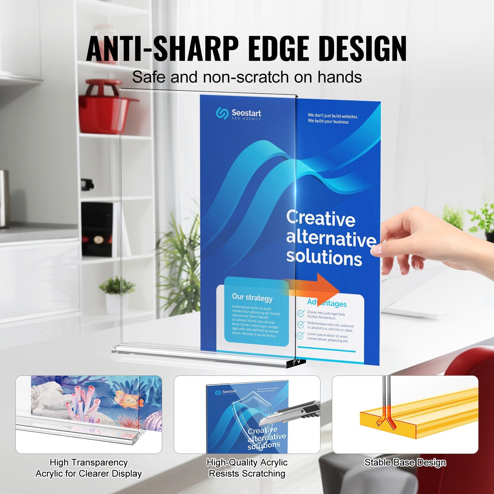 6 Pack Acrylic Sign Holders - Double Sided 8.5x11" Display Stands for Brochures, Menus, Photos - Ideal for Restaurants, Offices, Weddings, Bars