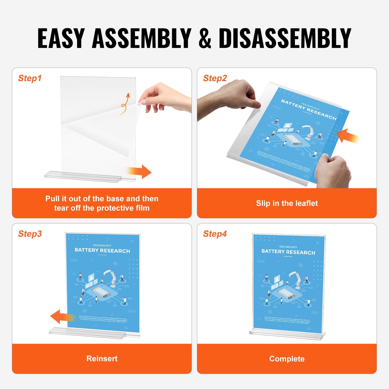 6 Pack Acrylic Sign Holders - Double Sided 8.5x11" Display Stands for Brochures, Menus, Photos - Ideal for Restaurants, Offices, Weddings, Bars