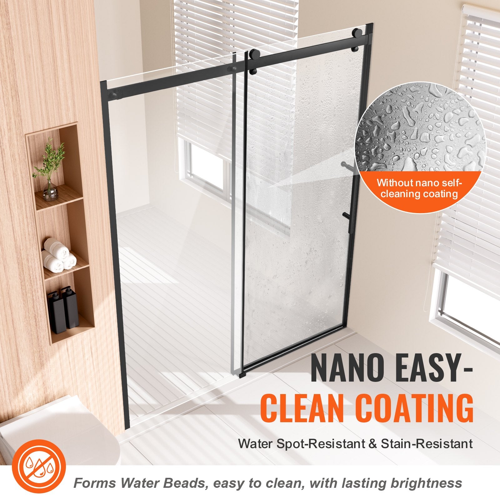 Frameless Matte Black Sliding Shower Door, 58-59 W x 75 H in, with 8mm Tempered Glass, Shatterproof, Stainproof, Waterproof and Durable Stainless Steel Hardware