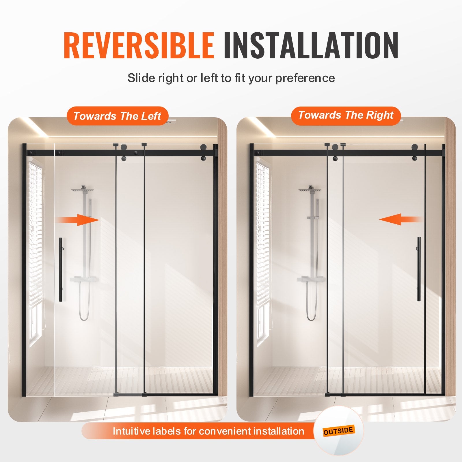 Frameless Matte Black Sliding Shower Door, 58-59 W x 75 H in, with 8mm Tempered Glass, Shatterproof, Stainproof, Waterproof and Durable Stainless Steel Hardware